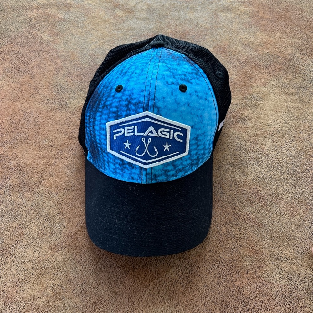 Pelagic Fish Black and Blue Performance Headwear Embroidered adjustable hat cap